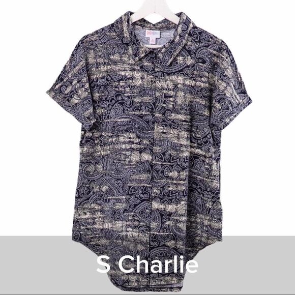 Lularoe Charlie Short Sleeve Button Up Top Small - Picture 1 of 3